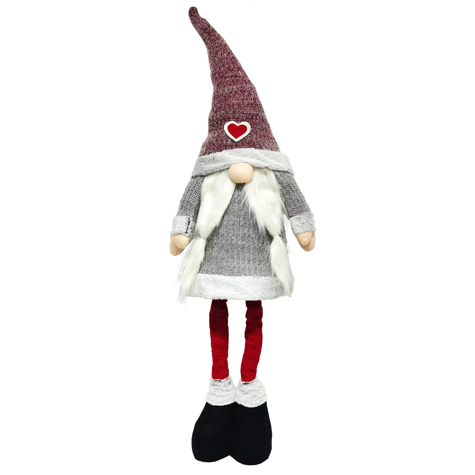 Christmas Sparkle Standing Gnome Mrs Claus Extendable 120cm in Red and Grey  | TJ Hughes