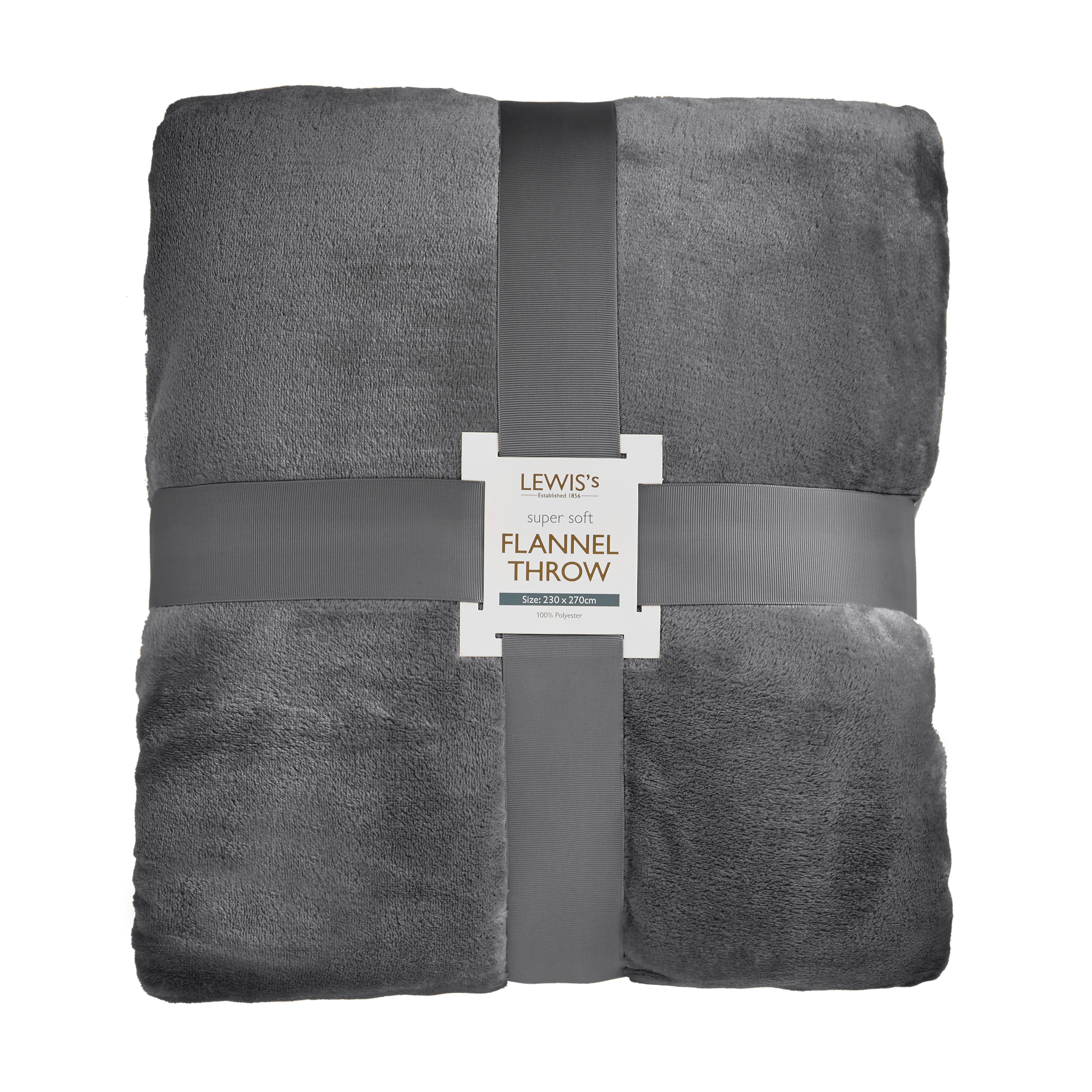 Lewis’s Super Soft Flannel Throw - Charcoal - 220X240cm  | TJ Hughes