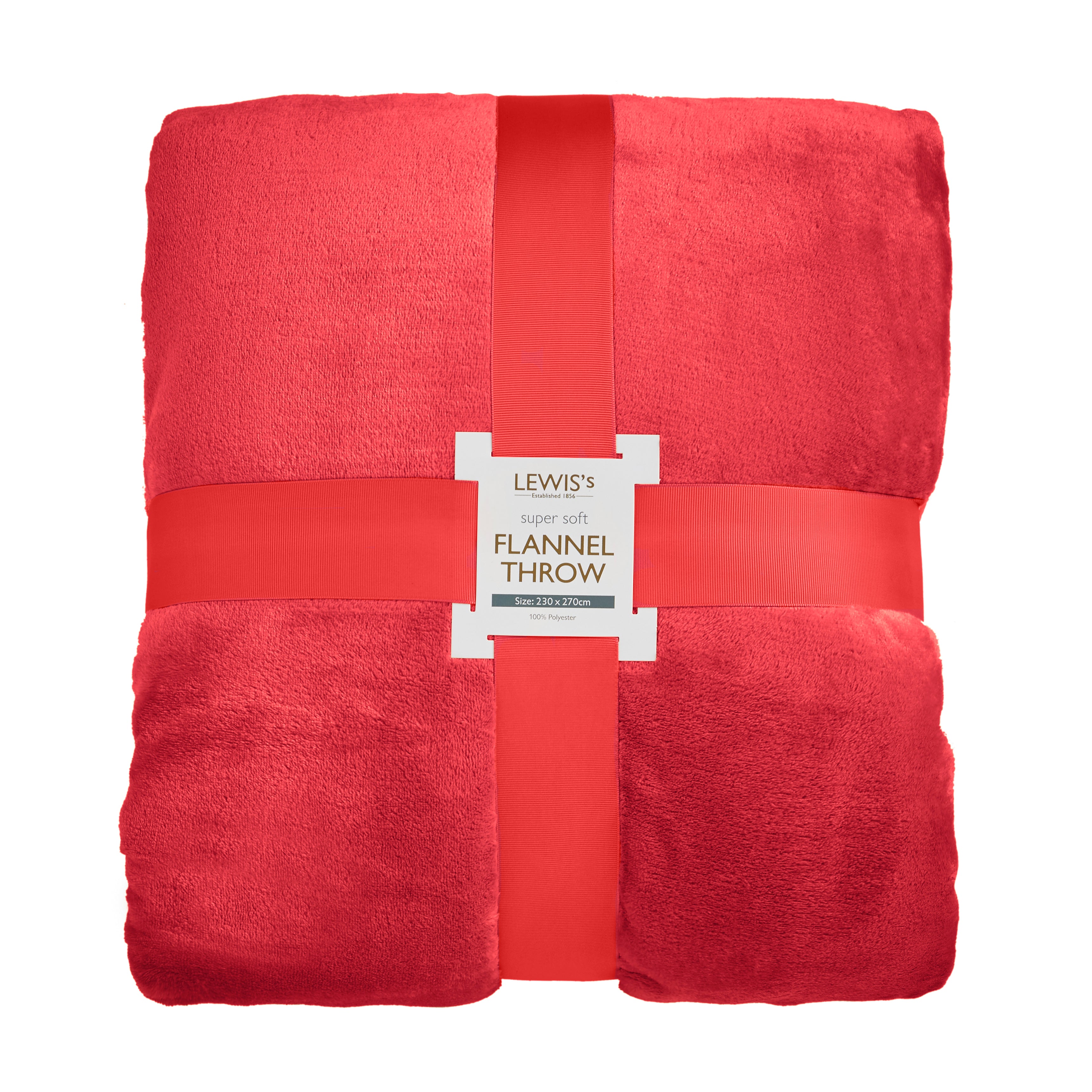 Lewis’s Super Soft Flannel Throw - Red - 220X240cm  | TJ Hughes