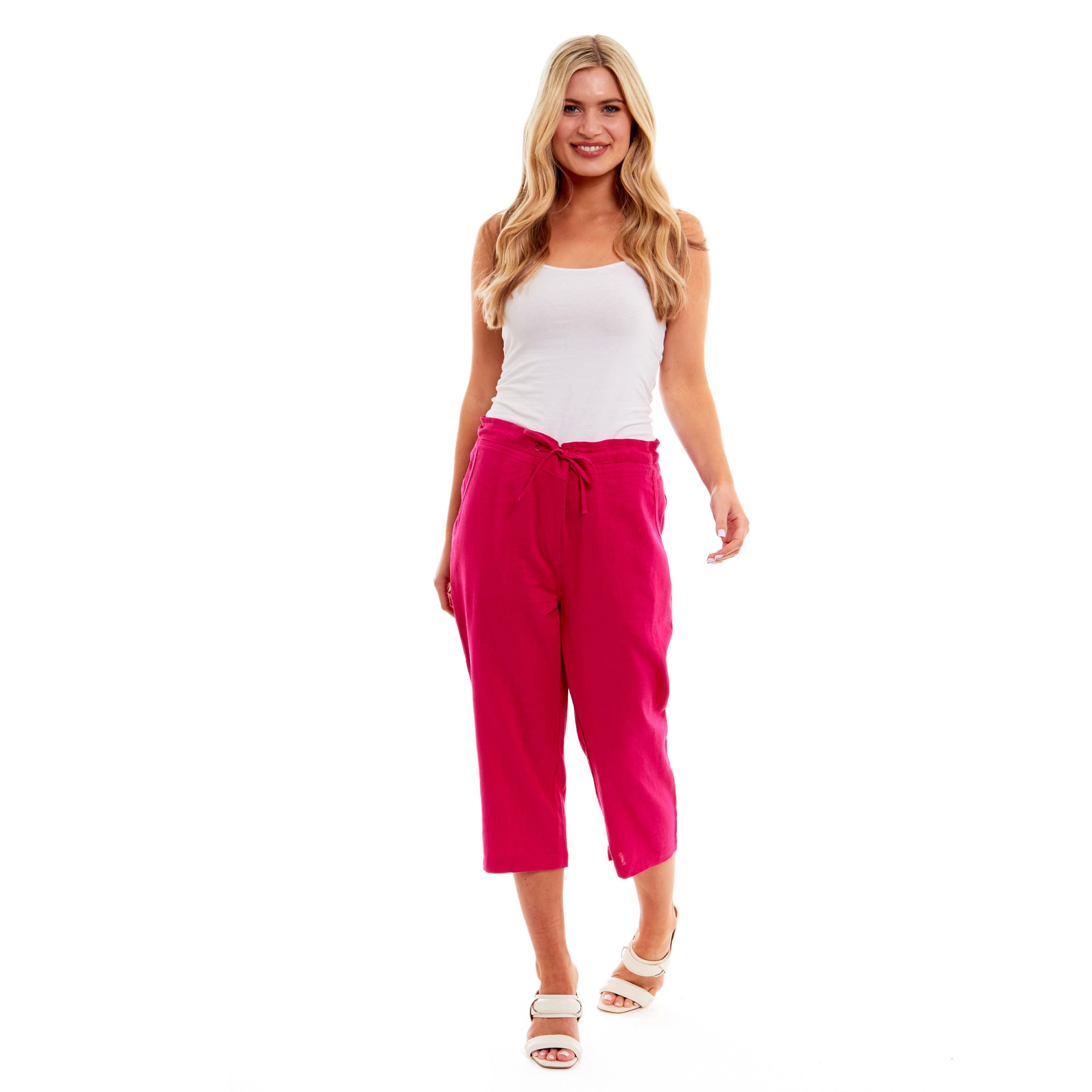 Ladies Linen 3/4 Crop Trousers - Fuschia Pink - 12 - TJ Hughes