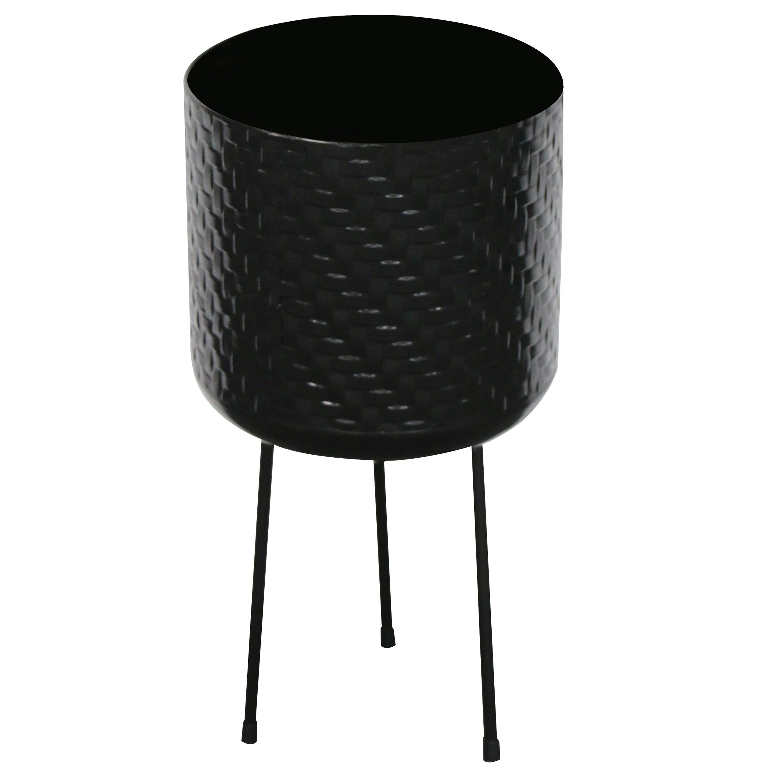 Palma Indoor Woven Effect Metal Planter with Black Metal Legs - Black - TJ Hughes