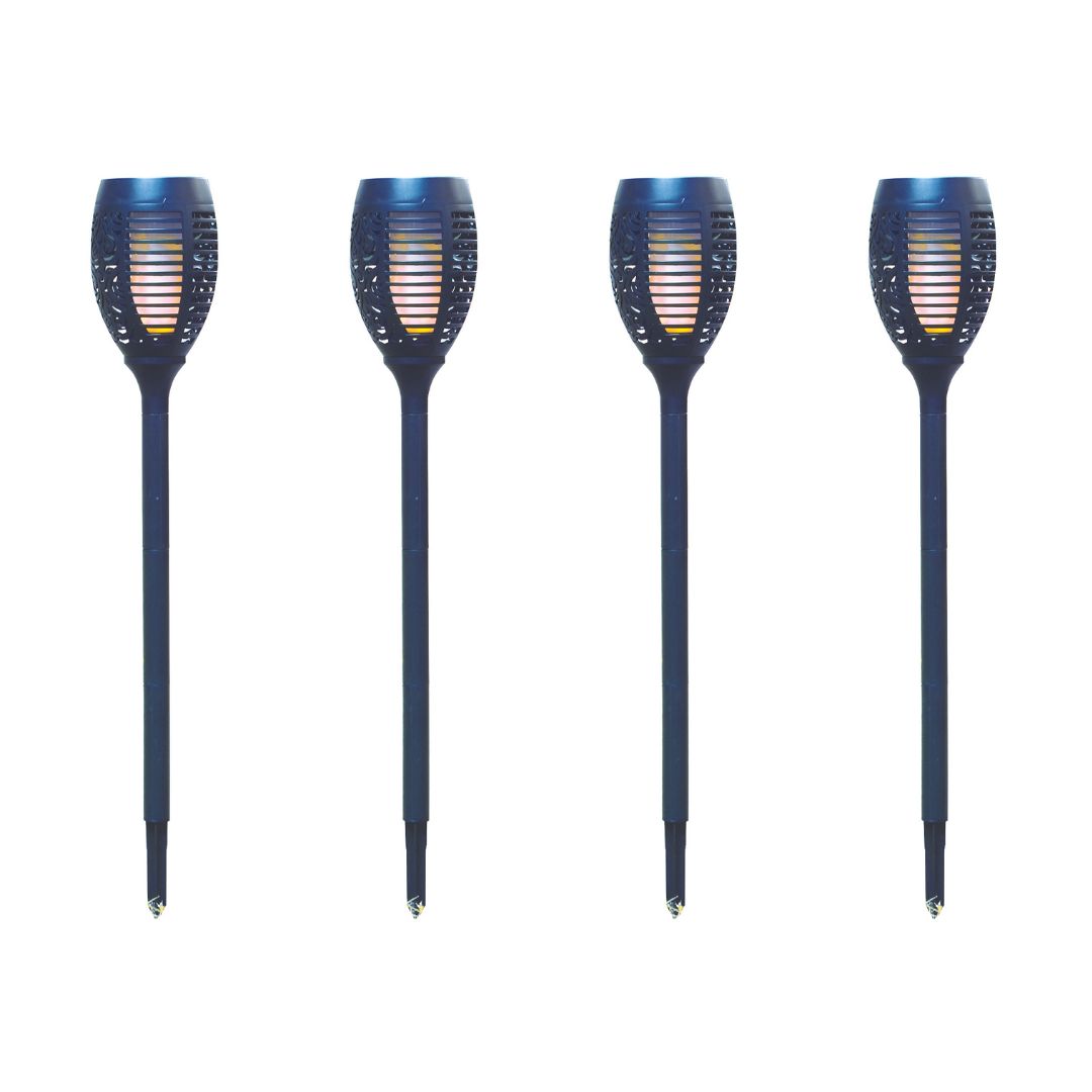 Silver & Stone Outdoor Solar Flickering Flame Torch Garden Stakes - 4 Pack  | TJ Hughes