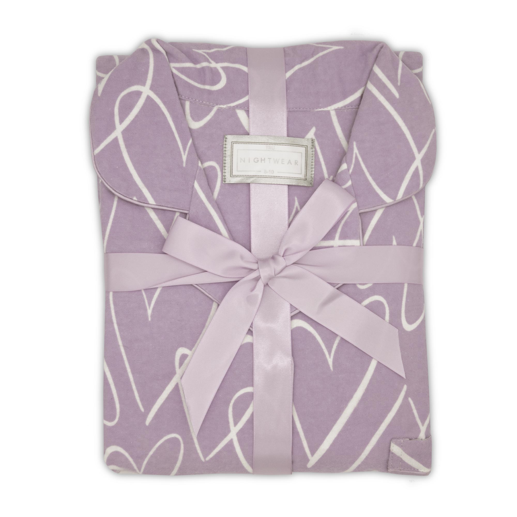 Tru Ladies Lilac Heart Flannel Pyjama - Size 8-10 - Tru Nightware  | TJ Hughes