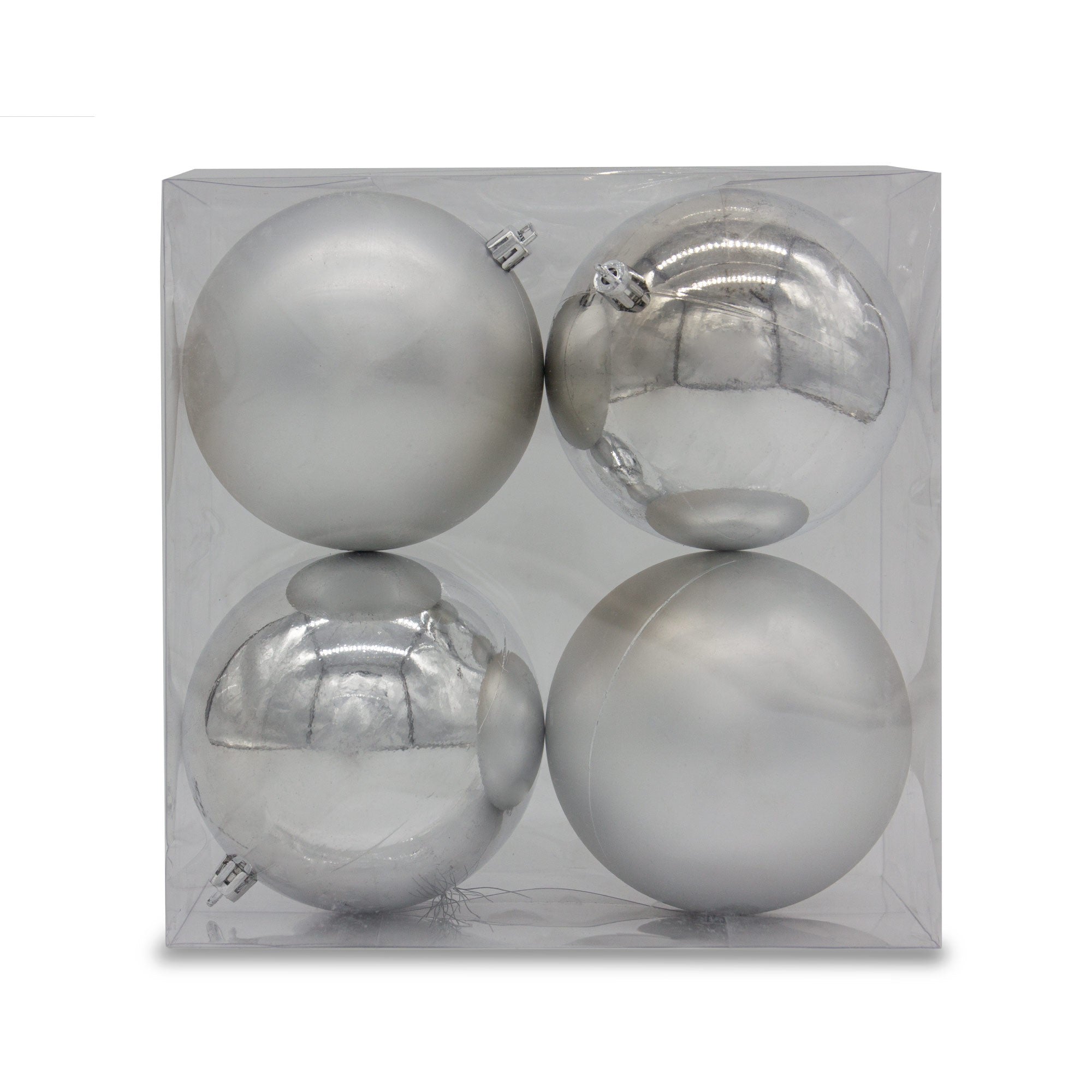Christmas Sparkle Pack of 4 Shatterproof 10cm Baubles - 2 x Matt - 2 x Shiny in Silver  | TJ Hughes