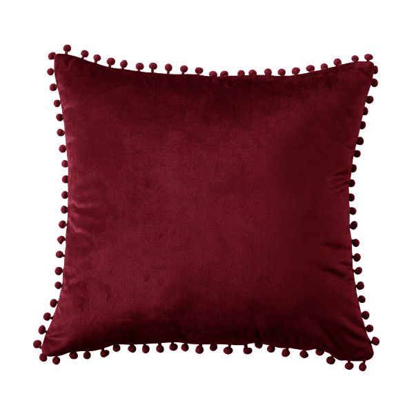 Pom Pom Cushion 45 x 45cm - Red - TJ Hughes