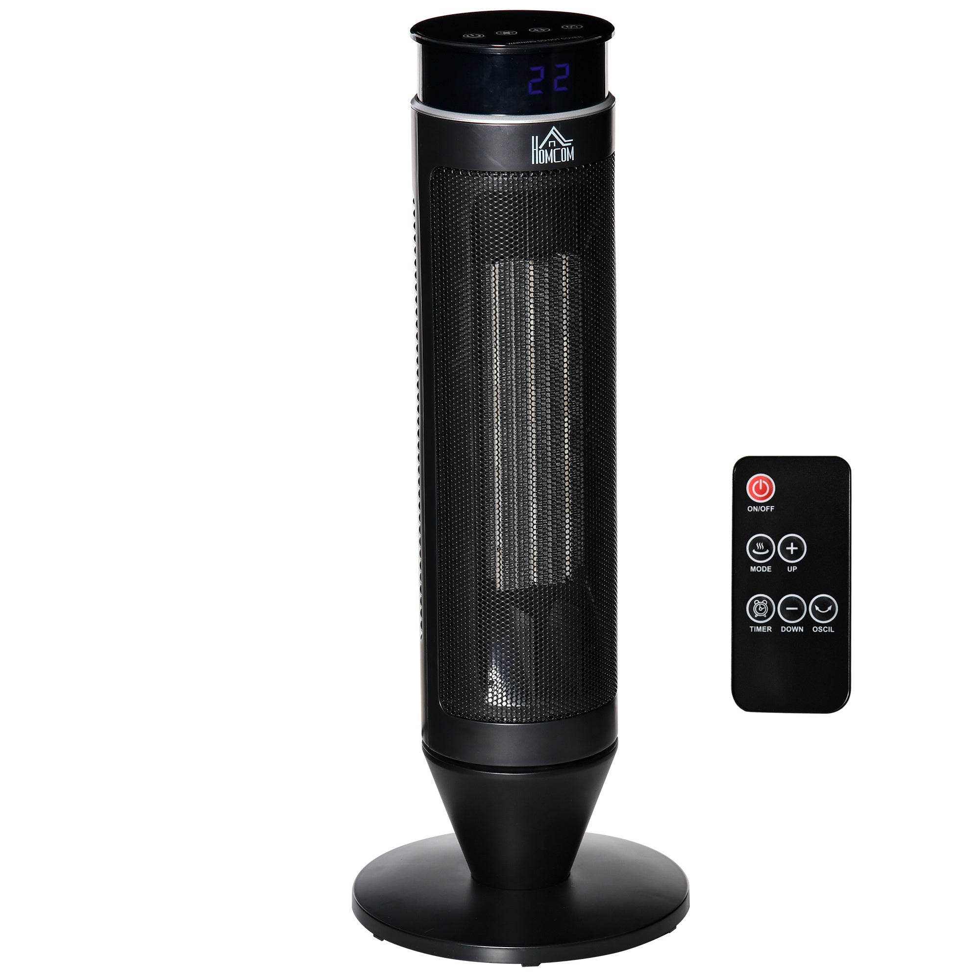 HOMCOM Ceramic Tower Indoor Space Heater w/ 42deg Oscillation Remote Control Timer - Black  | TJ Hughes