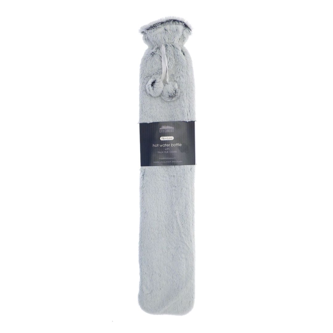 Hot Water Bottle with Luxury Faux Fur Cover 72cm Long Grey - Country Club  | TJ Hughes