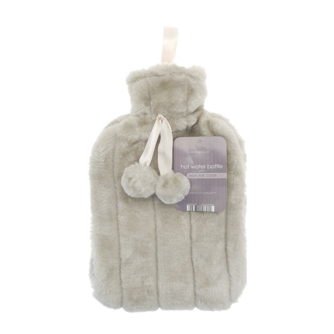 Hot Water Bottle with Luxury Faux Fur Cover Grey - Country Club  | TJ Hughes