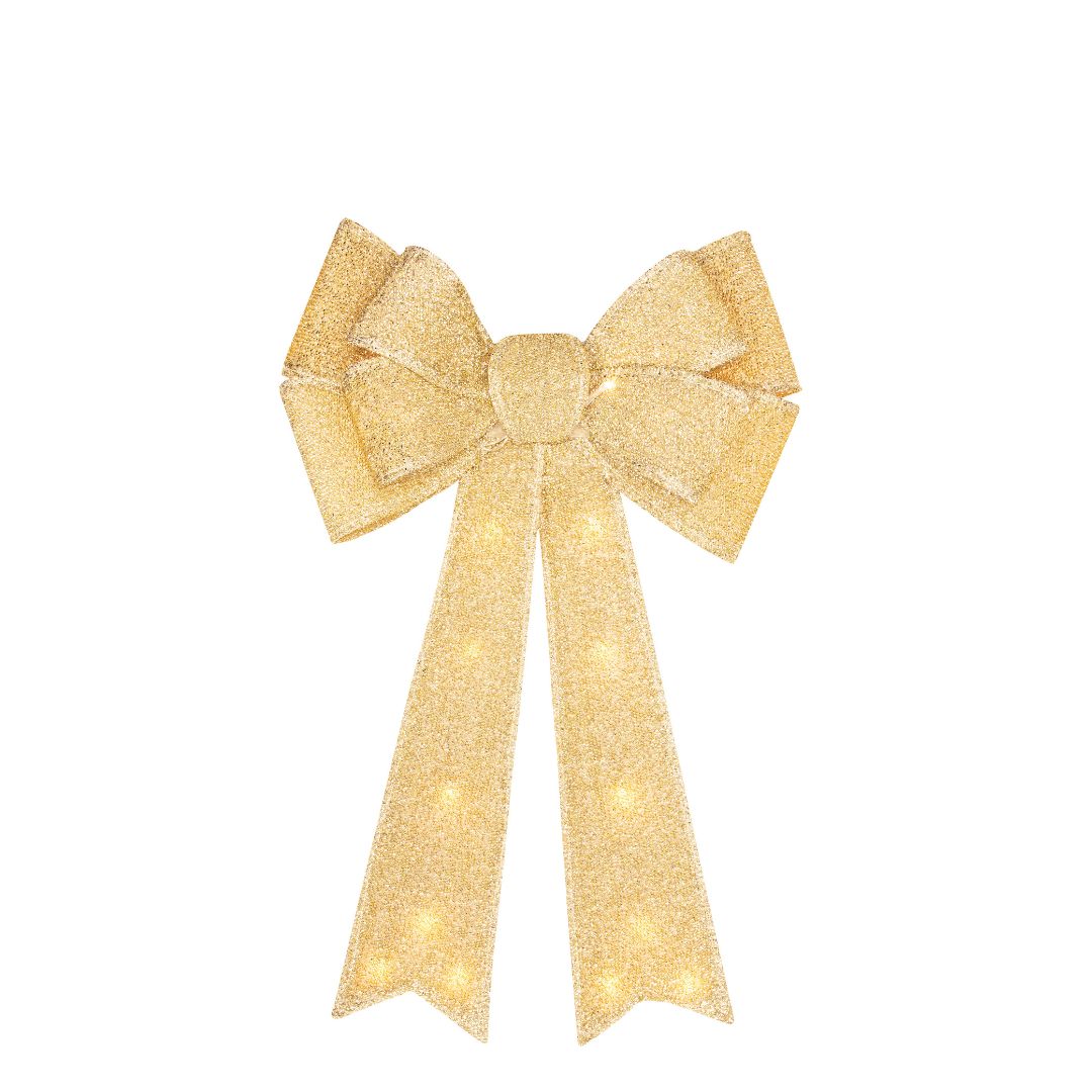 Christmas Workshop Bow 50cm with 25 Warm White Lights - Champagne Gold  | TJ Hughes