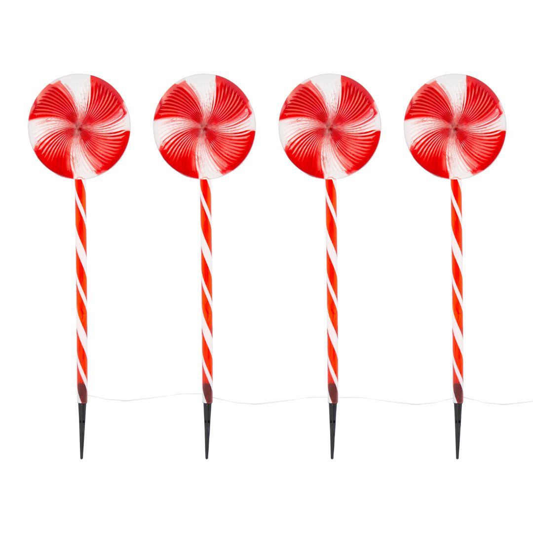 Christmas Workshop Lollipop Path Lights 4 piece with 8 Functions  | TJ Hughes