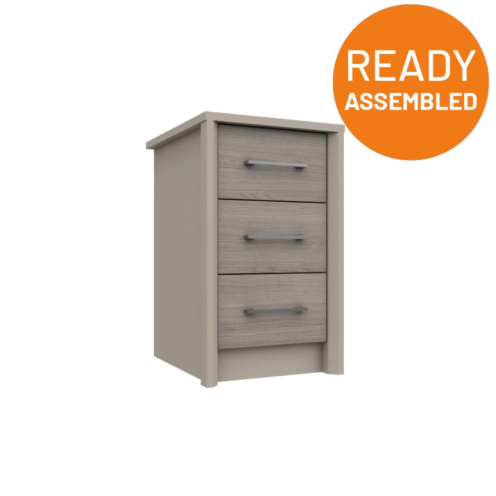 Miley Ready Assembled Bedside Table with 3 Drawers - Grey Oak - Lewis’s Home  | TJ Hughes