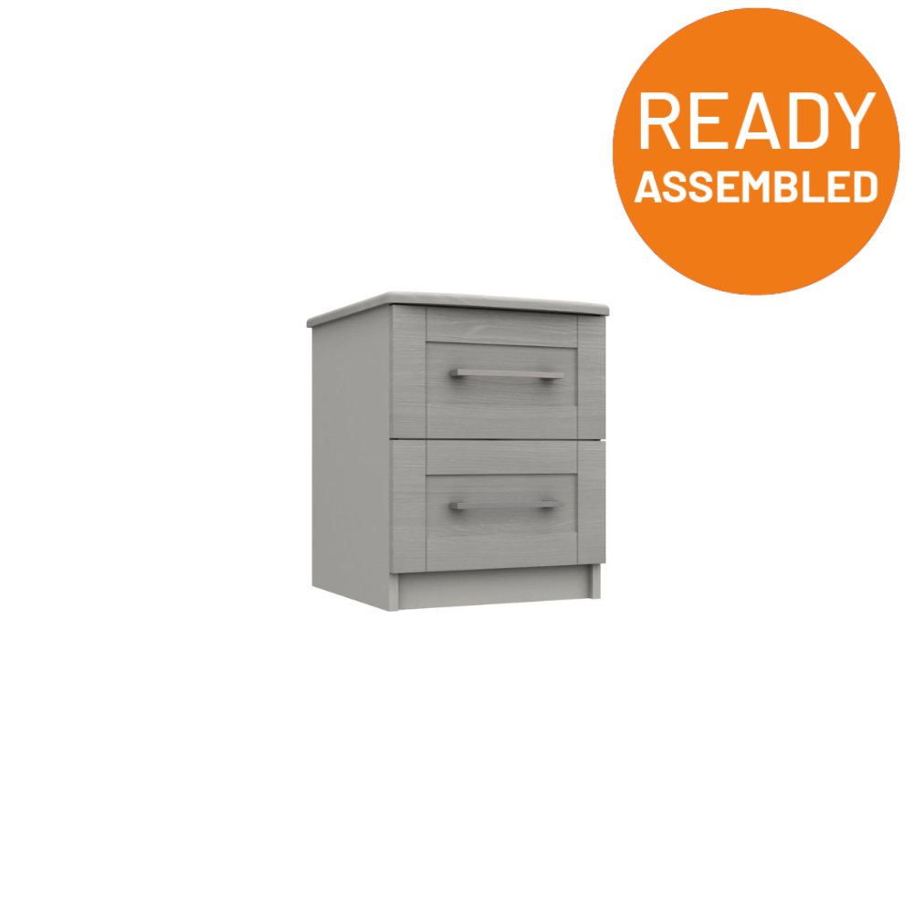 Chester Ready Assembled Bedside Table with 2 Drawers - Light Grey - Lewis’s Home  | TJ Hughes