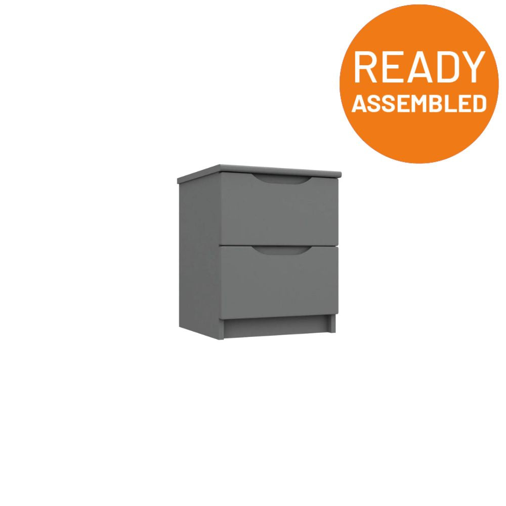 Balagio Ready Assembled Bedside Table with 2 Drawers - Dusk Grey Gloss - Lewis’s Home  | TJ Hughes