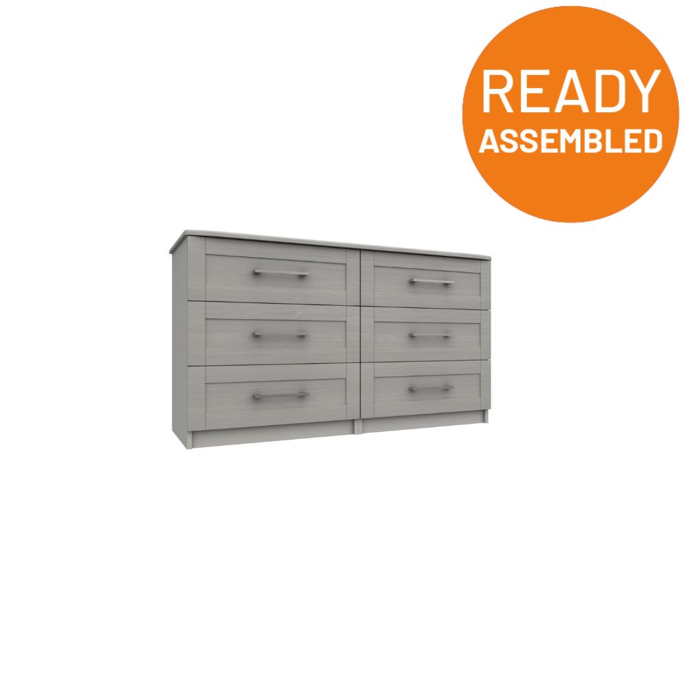 Chester Ready Assembled Double Chest of Drawers with 3x2 Drawers - Light Grey - Onecall  | TJ Hughes