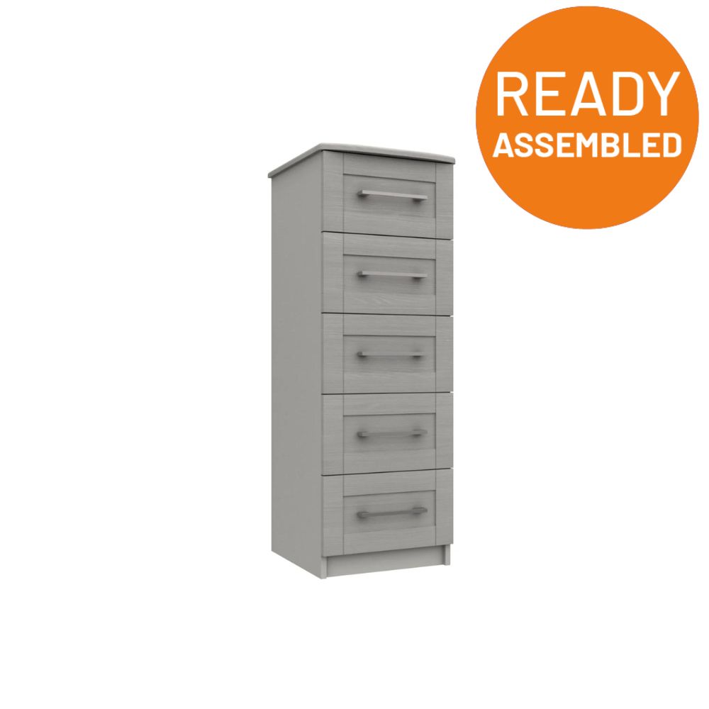 Chester Ready Assembled Chest of Drawers with 5 Drawers Tallboy - Light Grey - Lewis’s Home  | TJ Hughes