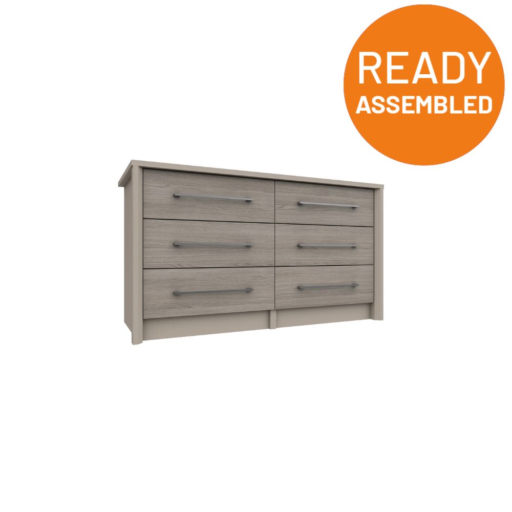 Miley Ready Assembled Double Chest of Drawers with 3x2 Drawers - Grey Oak - Onecall  | TJ Hughes