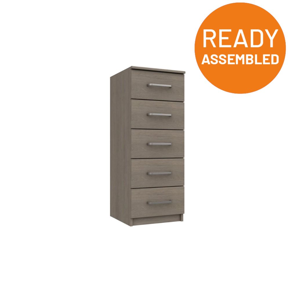 Windsor Ready Assembled Chest of Drawers with 5 Drawer Tallboy - Beige Grey Oak - Onecall  | TJ Hughes