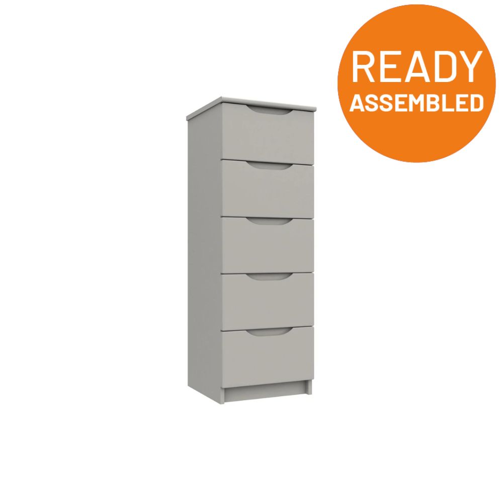 Balagio Ready Assembled Chest of Drawers with 5 Drawers Tallboy - Light Grey Gloss - Lewis’s Home  | TJ Hughes