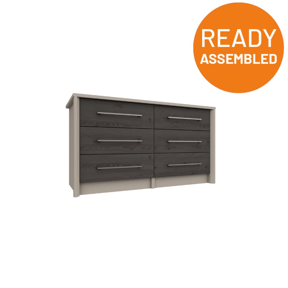 Miley Ready Assembled Double Chest of Drawers with 3x2 Drawers - Anthracite Larch - Lewis’s Home  | TJ Hughes