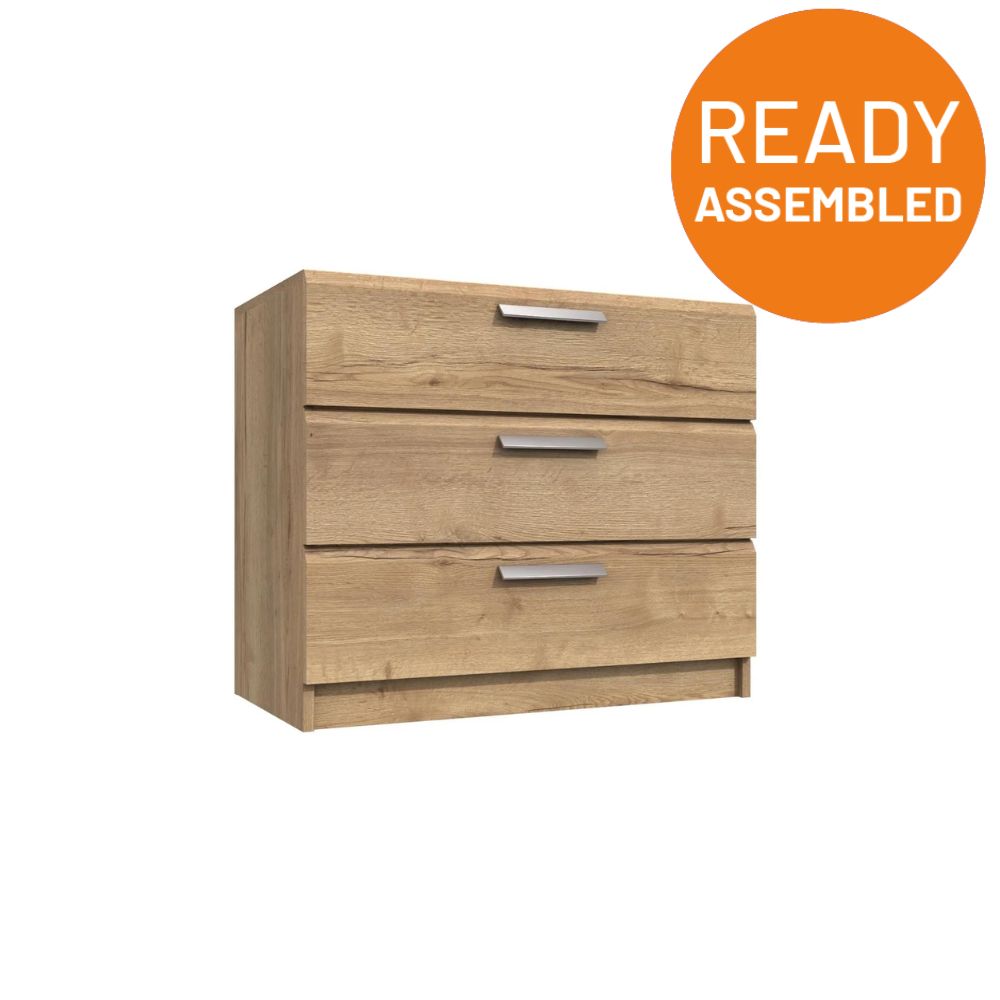 Buckingham Ready Assembled Chest of Drawers with 3 Drawers - Natural Rustic Oak - Lewis’s Home  | TJ Hughes