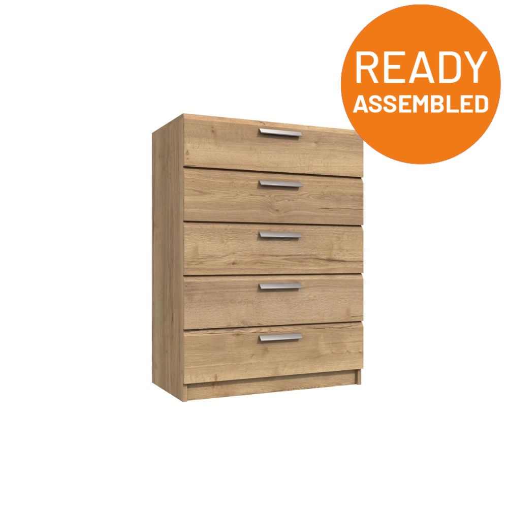 Buckingham Ready Assembled Chest of Drawers with 5 Drawers - Natural Rustic Oak - Lewis’s Home  | TJ Hughes