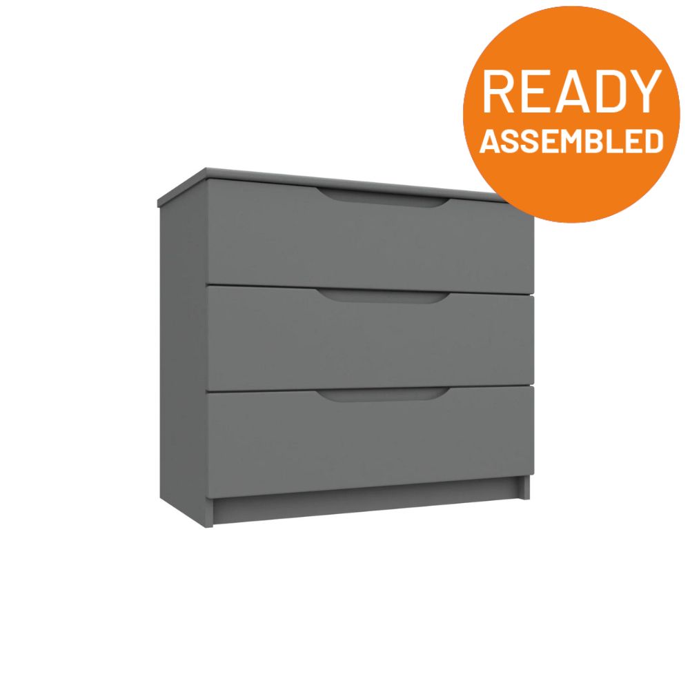 Balagio Ready Assembled Chest of Drawers with 3 Drawers - Dusk Grey Gloss - Lewis’s Home  | TJ Hughes