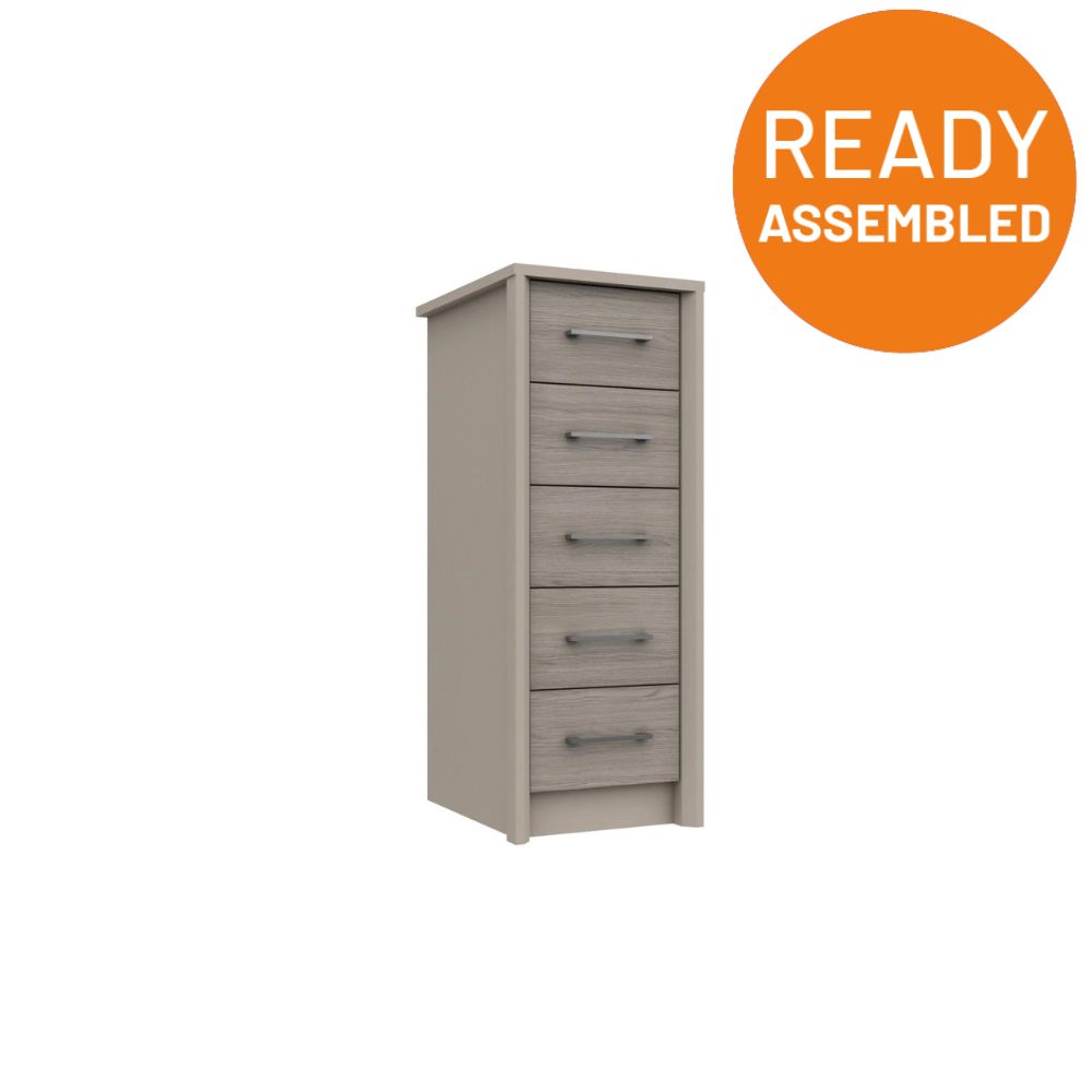 Miley Ready Assembled Chest of Drawers with 5 Drawers Tallboy - Grey Oak - Lewis’s Home  | TJ Hughes