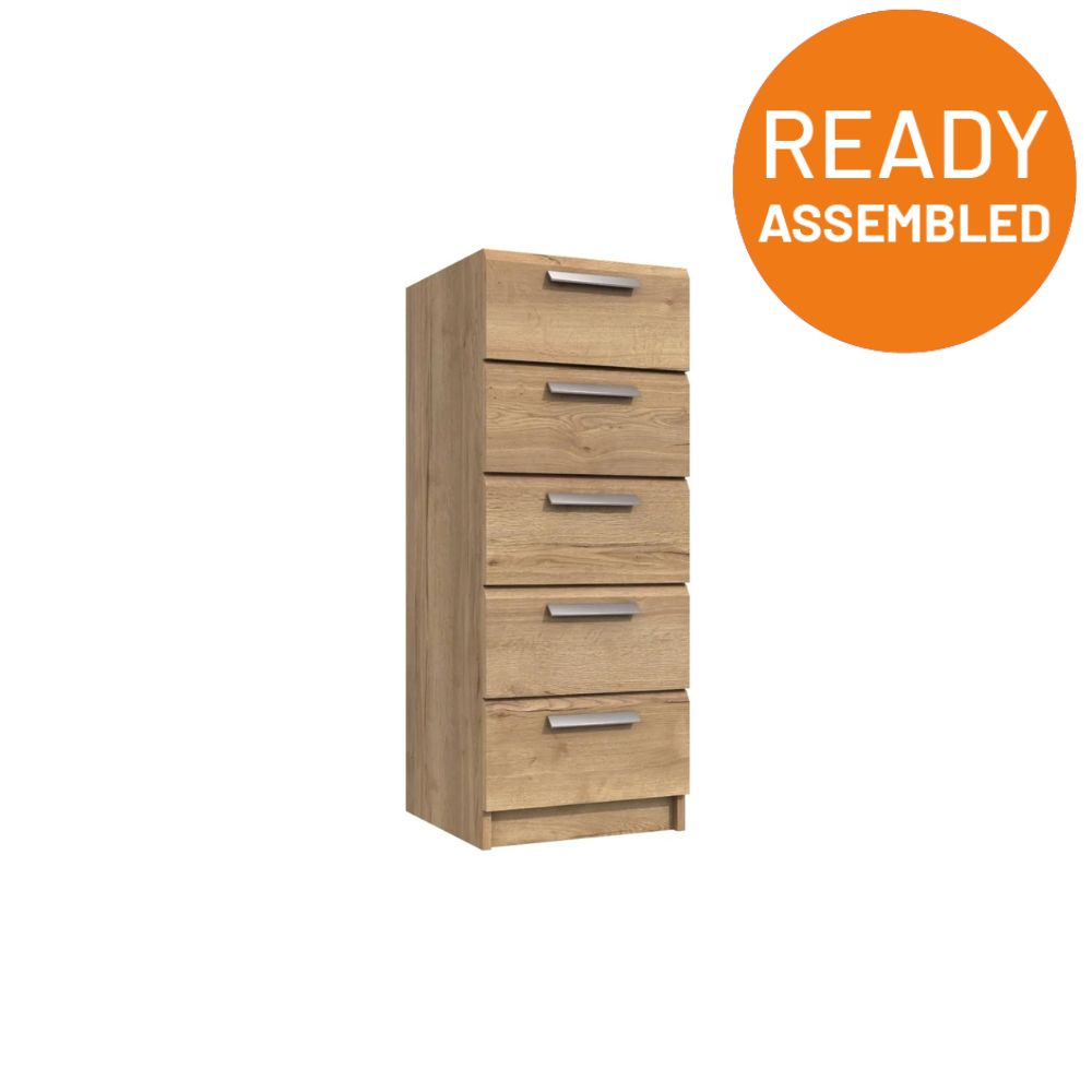 Buckingham Ready Assembled Chest of Drawers with 5 Drawers Tallboy - Natural Rustic Oak - Lewis’s Home  | TJ Hughes