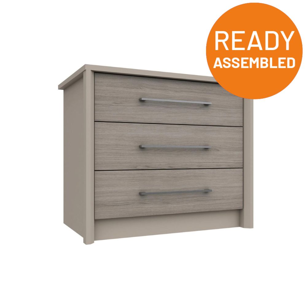 Miley Ready Assembled Chest of Drawers with 3 Drawers - Grey Oak - Onecall  | TJ Hughes