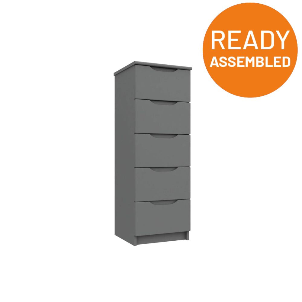 Balagio Ready Assembled Chest of Drawers with 5 Drawers Tallboy - Dusk Grey Gloss - Lewis’s Home  | TJ Hughes