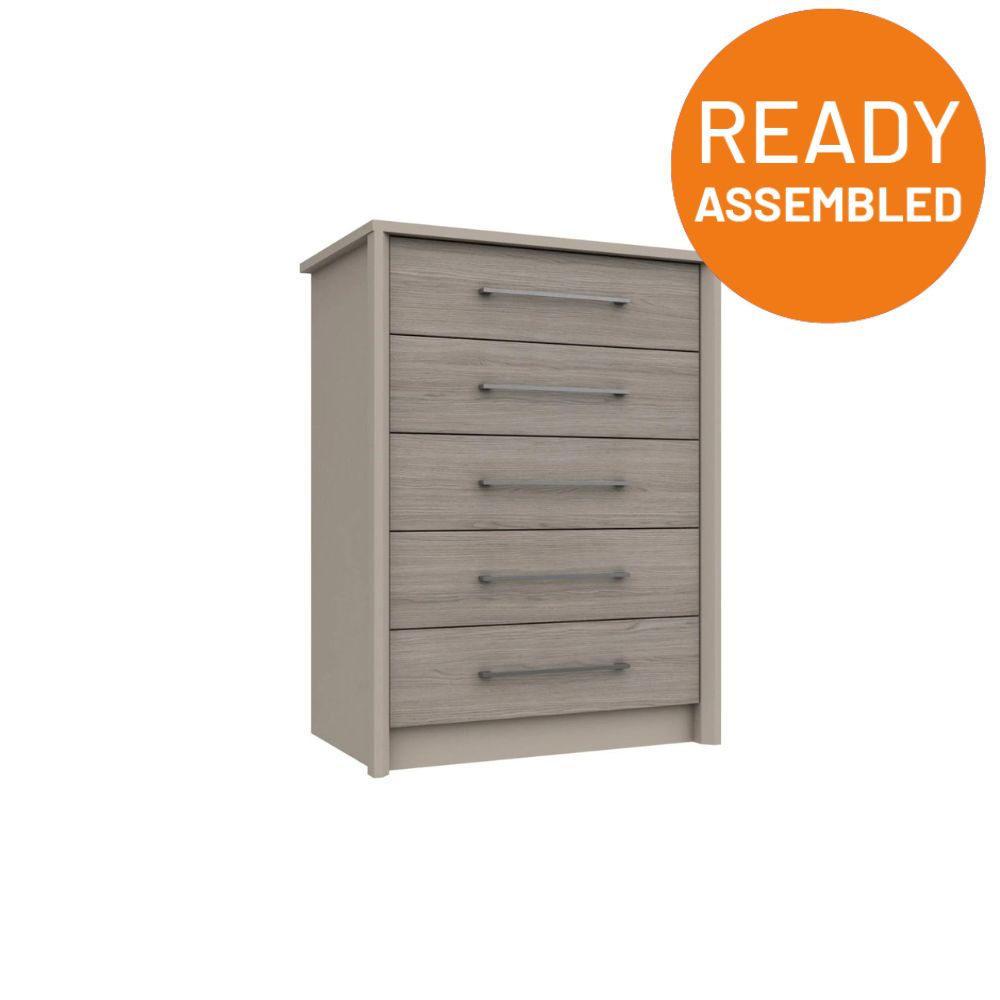 Miley Ready Assembled Chest of Drawers with 5 Drawers - Grey Oak - Onecall  | TJ Hughes