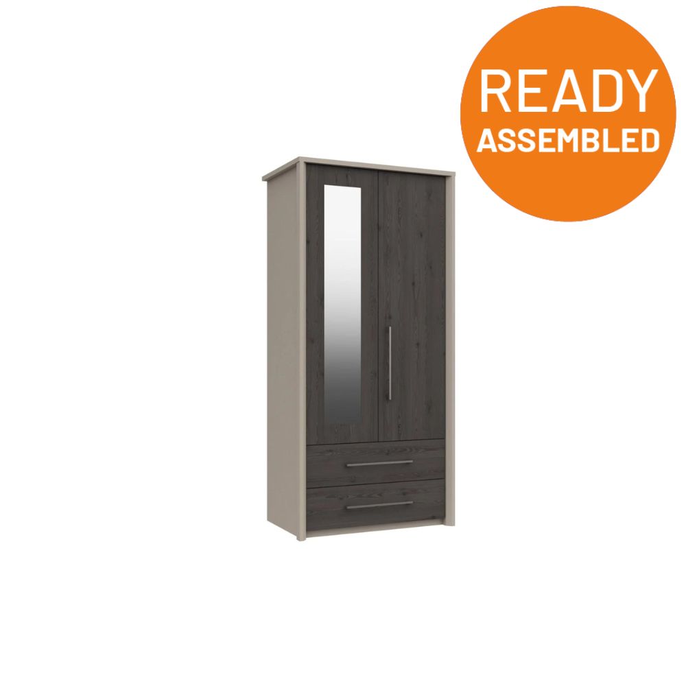 Miley Ready Assembled Wardrobe with 2 Doors - Drawers & Mirror - Anthracite Larch - Lewis’s Home  | TJ Hughes