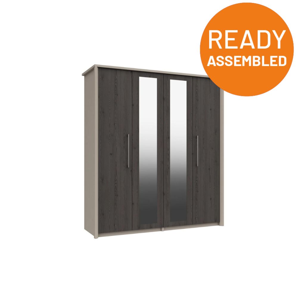 Miley Ready Assembled Wardrobe with 4 Doors & 2 Mirrors - Anthracite Larch - Lewis’s Home  | TJ Hughes