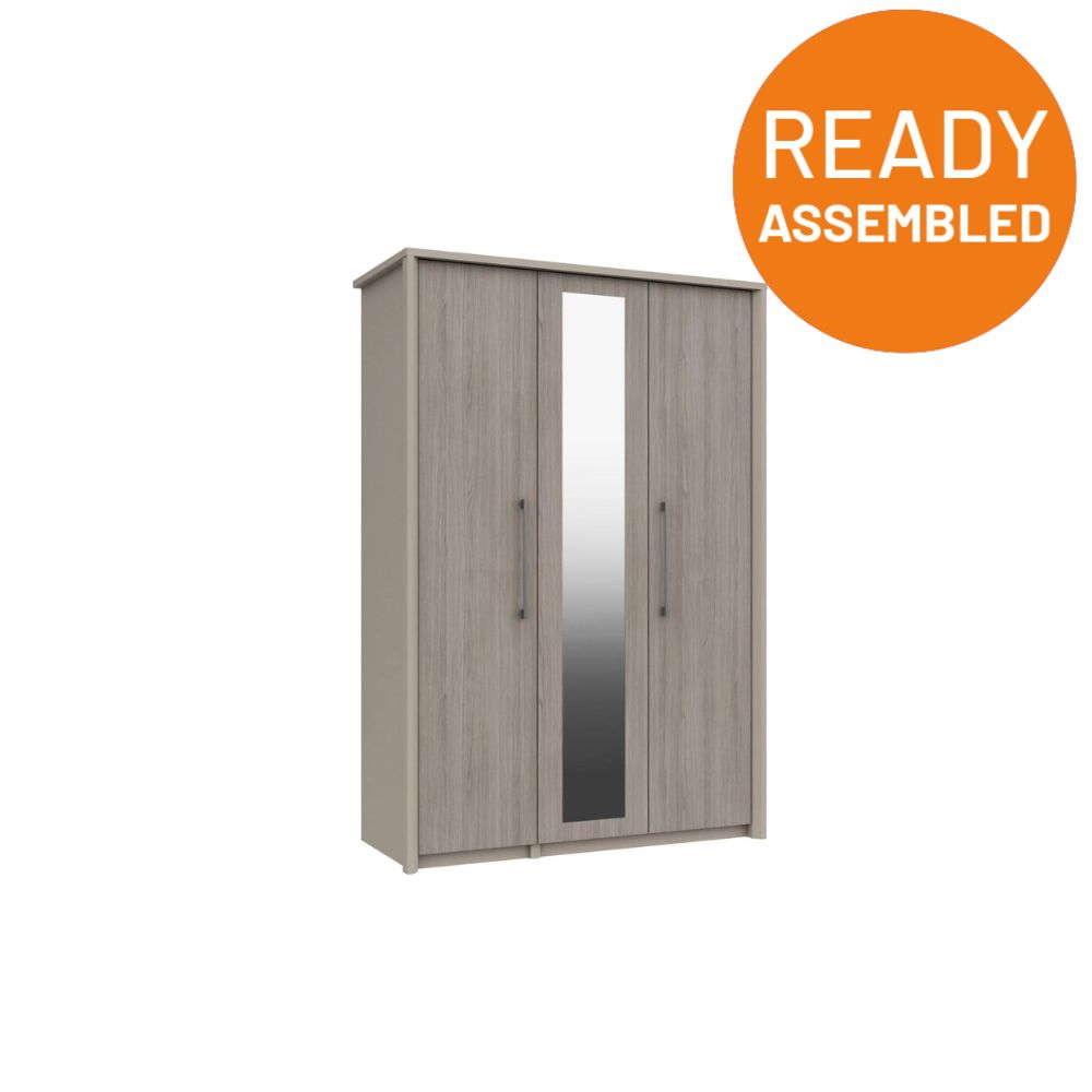 Miley Ready Assembled Wardrobe with 3 Doors & Mirror - Grey Oak - Lewis’s Home  | TJ Hughes