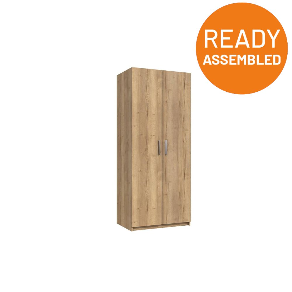 Buckingham Ready Assembled Wardrobe with 2 Doors - Natural Rustic Oak - Lewis’s Home  | TJ Hughes