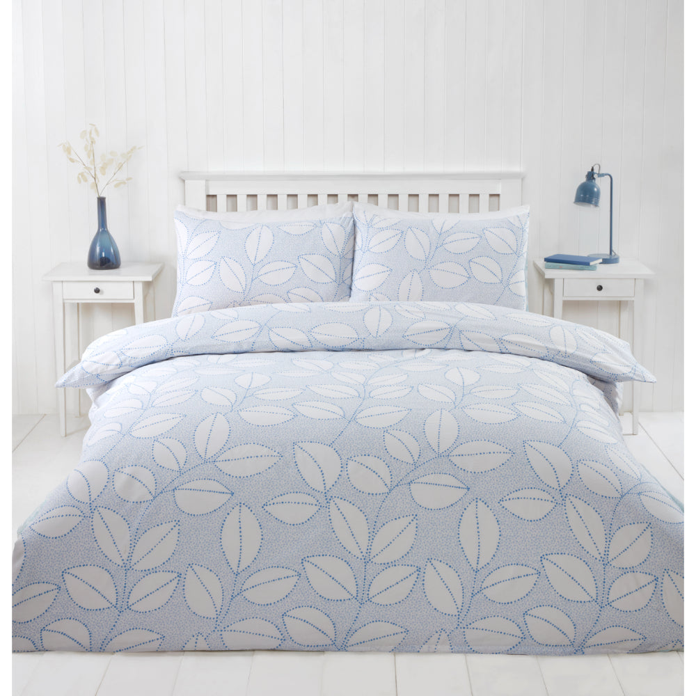 Lewis’s Leaf Duvet Set - Blue - Double  | TJ Hughes