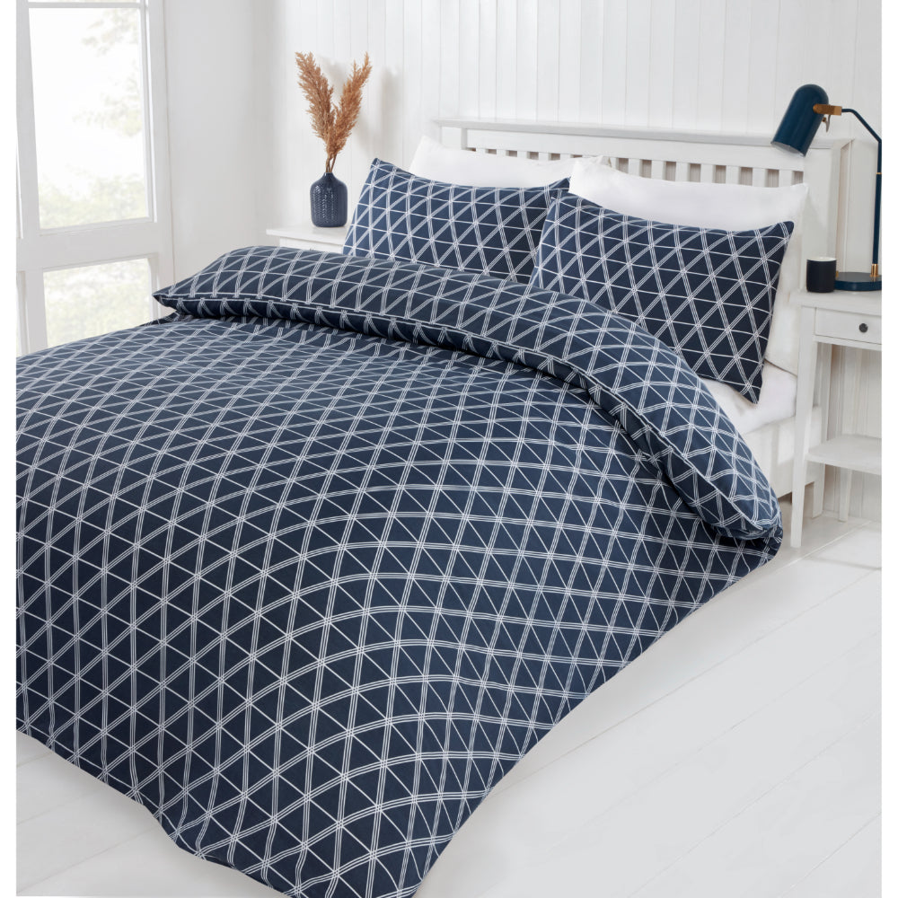 Lewis’s Deco Duvet Set - Navy Blue - King  | TJ Hughes