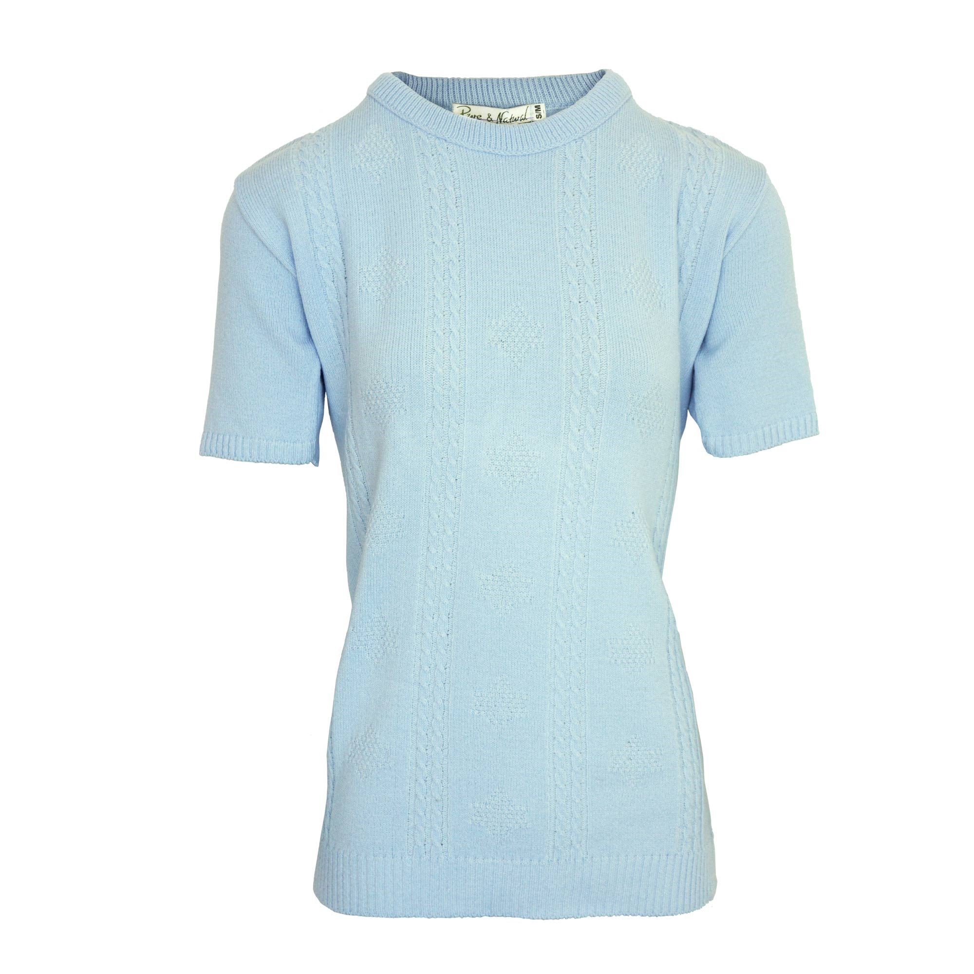 Ladies Cable Front Sweater - Light Blue - S/M / Light Blue - TJ Hughes