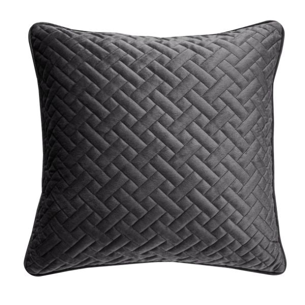 Velvet Quilted Cushion 45 x 45cm - Charcoal - TJ Hughes