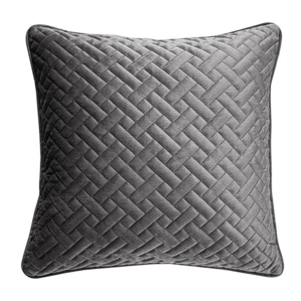 Velvet Quilted Cushion 45 x 45cm - Silver - TJ Hughes
