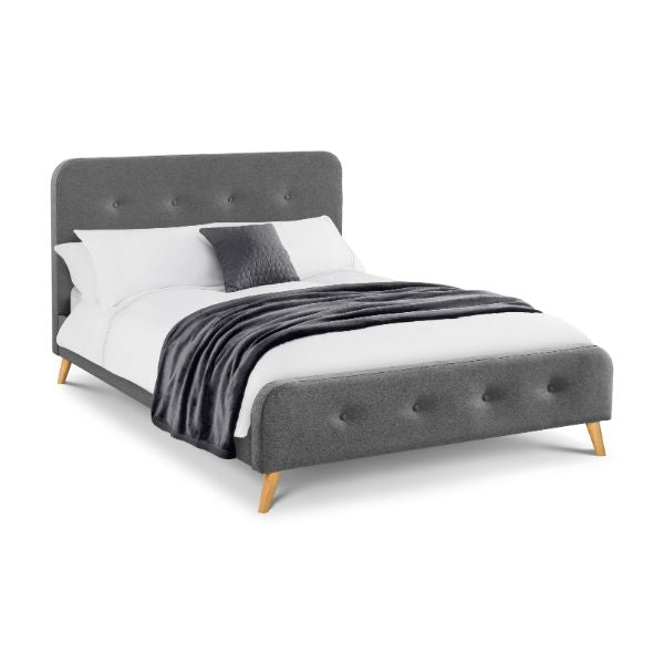 Astrid Curved Retro Buttoned Double Bed 135cm Grey - Julian Bowen  | TJ Hughes