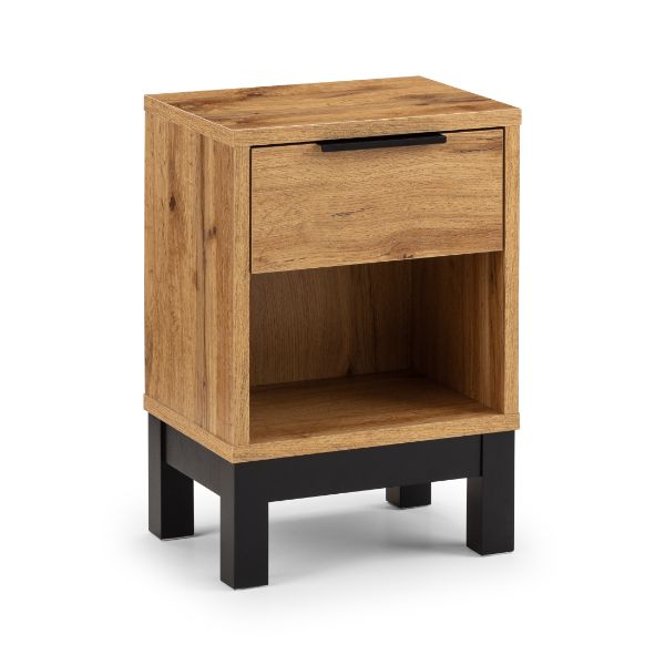 Bali Bedside Table 1 Drawer Oak - Julian Bowen  | TJ Hughes