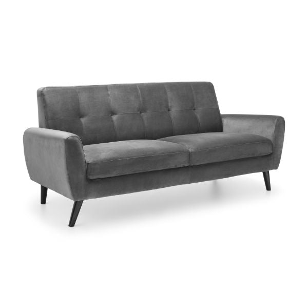 Monza Sofa 3 Seater In Dark Grey Velvet - Julian Bowen  | TJ Hughes