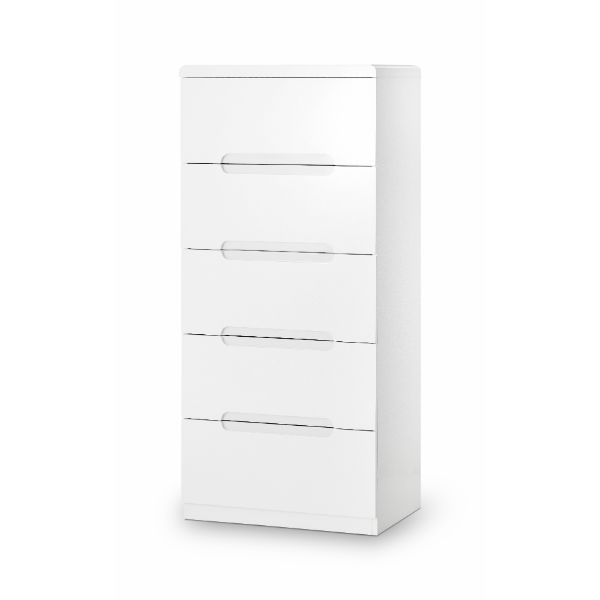 Manhattan Chest of 5 Drawers Tall White - Julian Bowen  | TJ Hughes