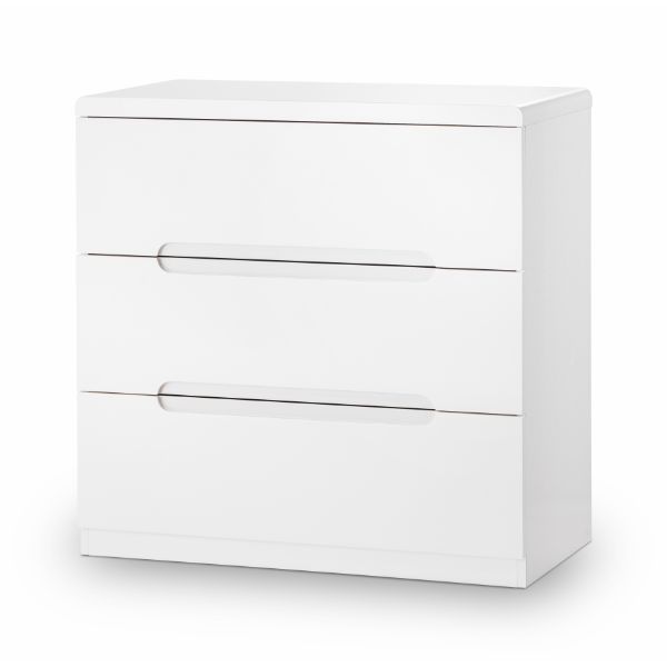 Manhattan Chest of Drawers with 3 Drawers 80cm White - Julian Bowen  | TJ Hughes