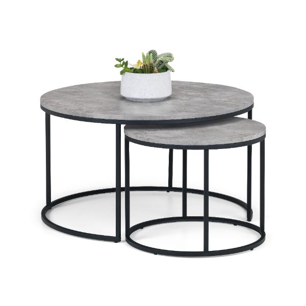 Staten Round Coffee Tables Set of 2 Nesting Concrete - Julian Bowen  | TJ Hughes