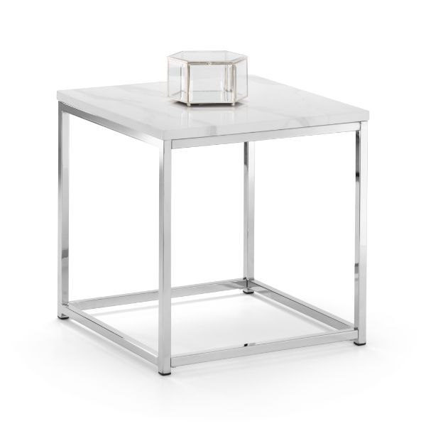 Scala Lamp Table White Marble & Chrome - Julian Bowen  | TJ Hughes