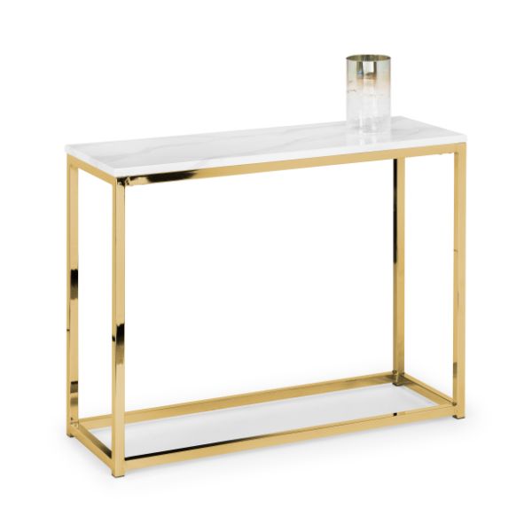 Scala Console Table 1m White Marble & Gold - Julian Bowen  | TJ Hughes