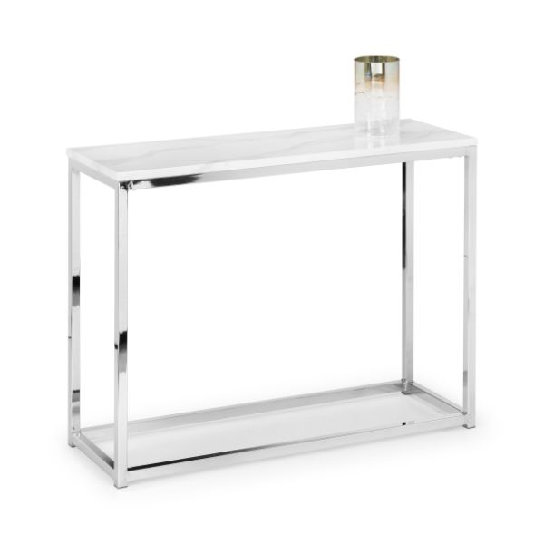 Scala Console Table 1m White Marble & Chrome - Julian Bowen  | TJ Hughes