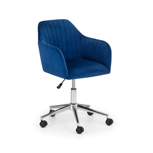 Kahlo Office Chair Velvet Swivel Blue/Chrome - Julian Bowen  | TJ Hughes Blue